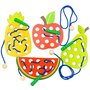 Jucarie Montessori de snuruit, Baby Mix, Dezvolta abilitatile motorii fine, a concentrarii si a rabdarii, Lemn si snur moale din bumbac, 36 luni+, Vegetables and Fruits - 1