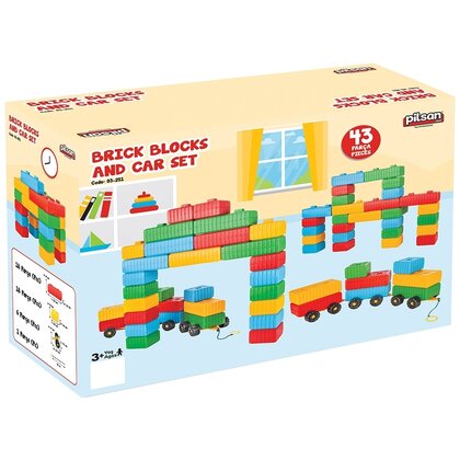 Pilsan - Set de constructie Cuburi Brick Blocks and Car Set,   43 piese