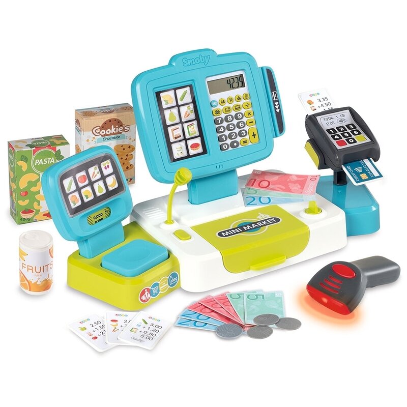Smoby - casa de marcat large cash register, cu accesorii, albastru