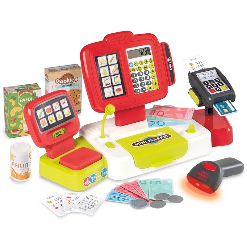 Smoby - casa de marcat large cash register, cu accesorii, rosu