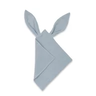 Jucarie textila senzoriala, Qmini, Cu urechi fosnitoare, 30 x 30 cm, Din muselina dubla, Jeans