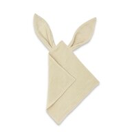 Jucarie textila senzoriala, Qmini, Cu urechi fosnitoare, 30 x 30 cm, Din muselina dubla, Warm Beige