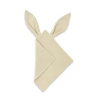 Jucarie textila senzoriala, Qmini, Cu urechi fosnitoare, 30 x 30 cm, Din muselina dubla, Warm Beige