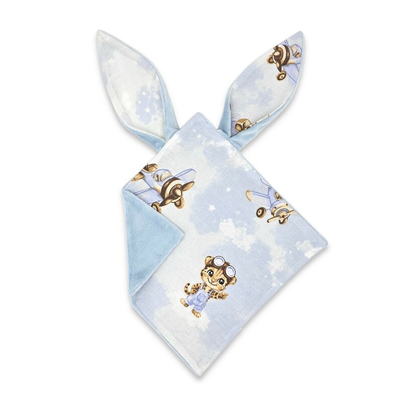 Jucarie textila senzoriala, Qmini, Moale, Cu doua fete, 30 x 30 cm, Din tesatura minky si bumbac, Materiale certificate Oeko Tex Standard 100, Sky Adventure