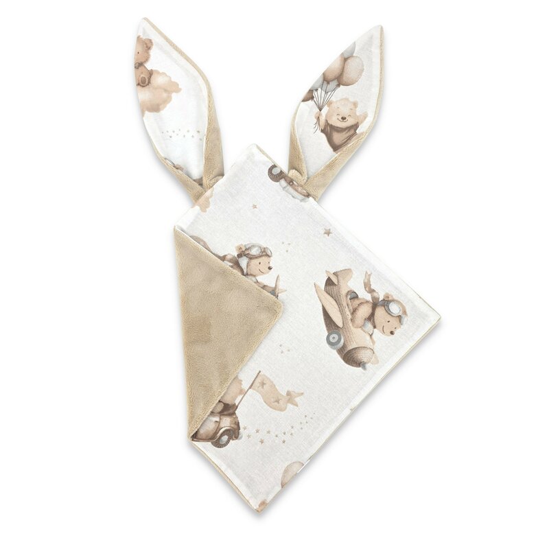 Jucarie textila senzoriala, Qmini, Moale, Cu doua fete, 30 x 30 cm, Din tesatura minky si bumbac, Materiale certificate Oeko Tex Standard 100, Teddy Explorer Beige