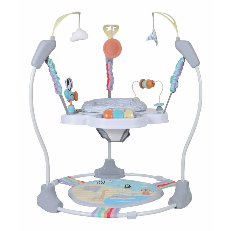 Jumper interactiv, jumeperoo, cu scaun rotativ la 360 grade, reglabil pe inaltime, cu melodii, lumini si jucarii, conform cu standardul european de securitate en 14036:2003, freeon, multicolor