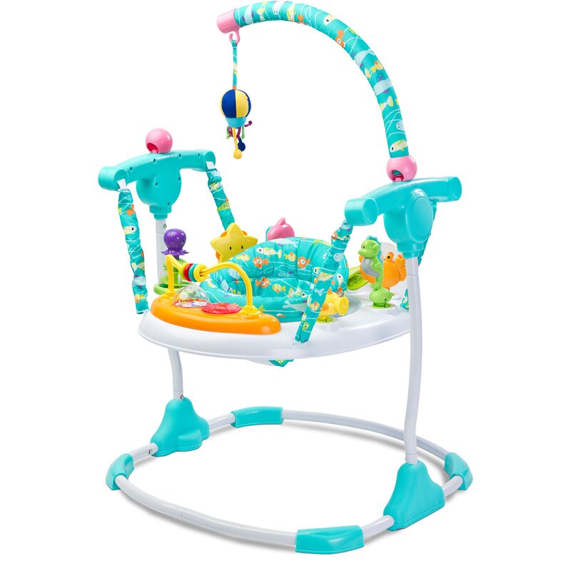 Jumper interactiv, Toyz, Ocean, Pliabil, Pana la 12 kg, Cu scaun rotativ, Cu activitati, Cu sunete si lumini, 0 luni+, Blue