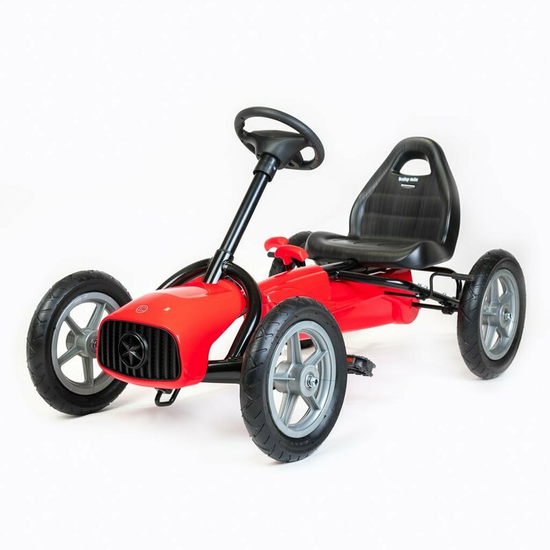 Kart cu pedale, Baby Mix, Go-Buggy, Roti gonflabile, Ergonomic, Scaun jos in stil sport, Volan sport, 5-8 ani, Red