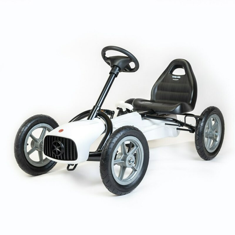 Kart cu pedale, Baby Mix, Go-Buggy, Roti gonflabile, Ergonomic, Scaun jos in stil sport, Volan sport, 5-8 ani, White