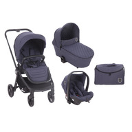 KikkaBoo - Carucior multifunctional, 3 in 1, Vicenza, 0-15 kg,  Landou intarit si salteluta moale, Cu geanta de mamici, Protectie picioare pentru vremea rece, Spatar reglabil, Scoica I-size, Albastru