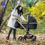 KikkaBoo - Carucior multifunctional, 3 in 1, Vicenza, 0-15 kg,  Landou intarit si salteluta moale, Cu geanta de mamici, Protectie picioare pentru vremea rece, Spatar reglabil, Scoica I-size, Albastru - 15
