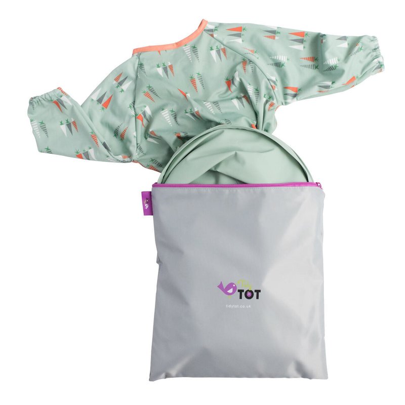 Tidy tot - kit hranire baveta si tava, verde, gri