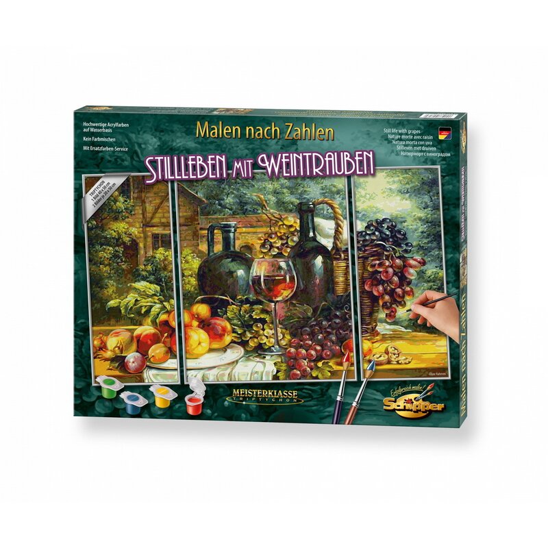 Simba - kit pictura pe numere schipper natura moarta cu struguri, 3 tablouri