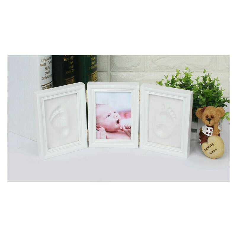 Drool - kit rama foto tripla mobila cu 2 amprente mulaj (culoare rama: alb, culoare kit mulaj: albastru)