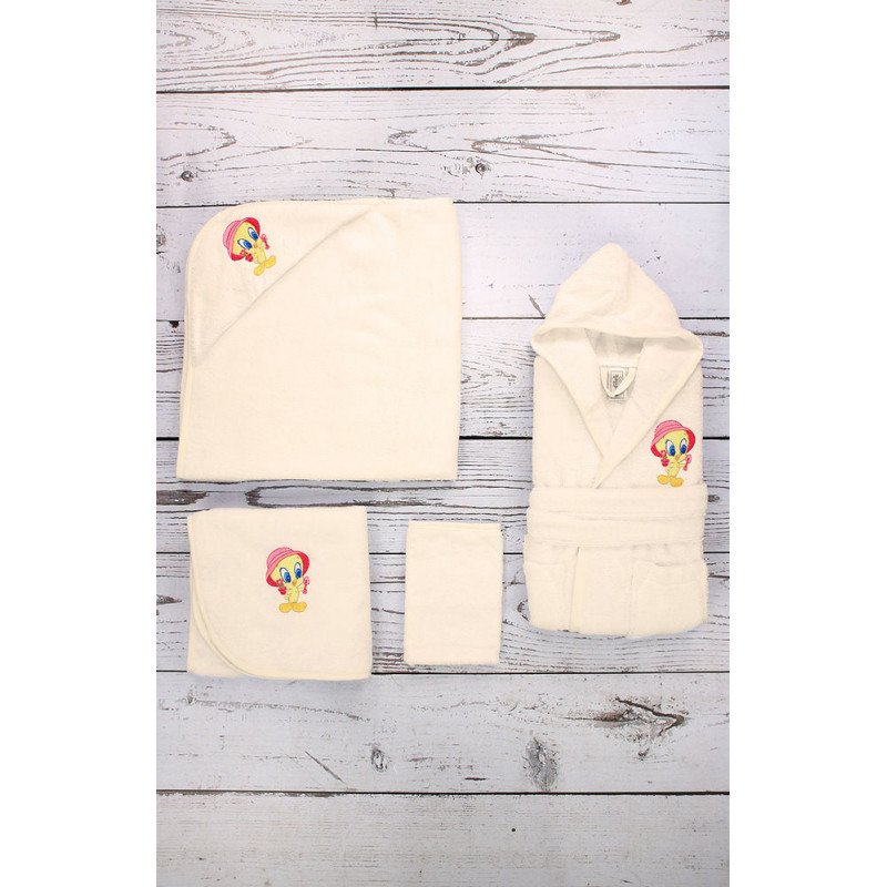 Kreis design - set de baie bambu 4 piese, 0-1 an tweety, crem