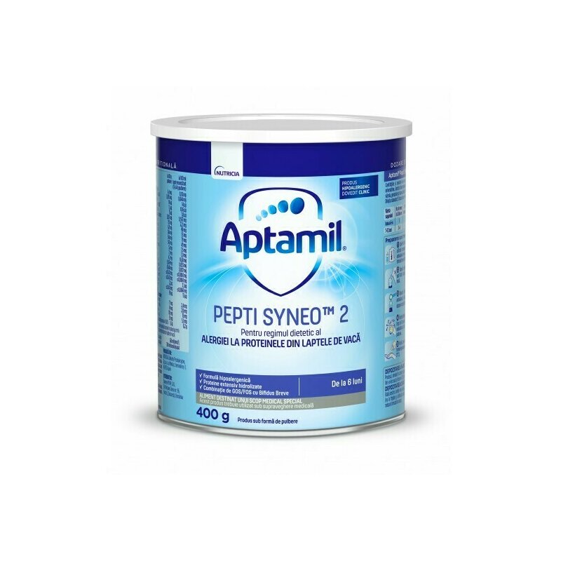 Nutricia - Lapte praf Aptamil Pepti 2 DHA 6luni+, Pentru alergii si intolerante usoare, 400 gr