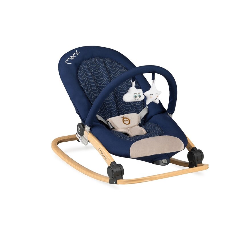 Momi - Leagan Lumiwood Navy Cu vibratii, Cu melodii, Cu bara detasabila, 80x41 cm, Albastru