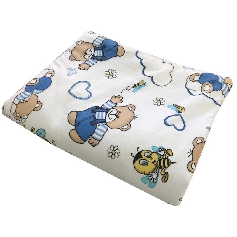 Deseda - lenjerie 3 piese din finet flannel pat 120x60 cm ursi cu albine albastru