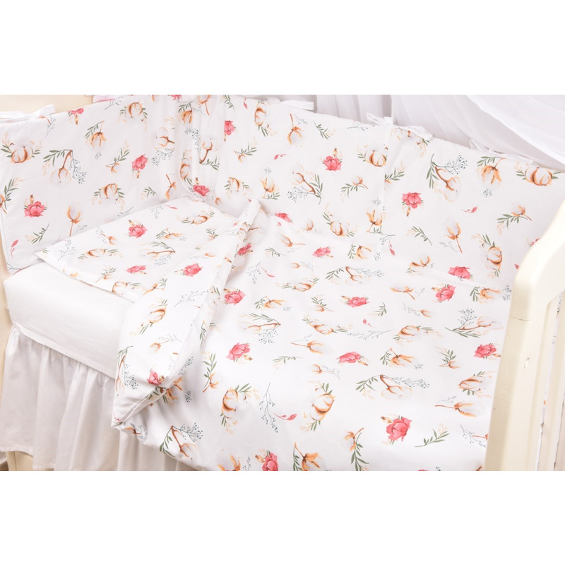 Lenjerie 6 piese patut 120x60 cm bumbac 100% model flori de bumbac