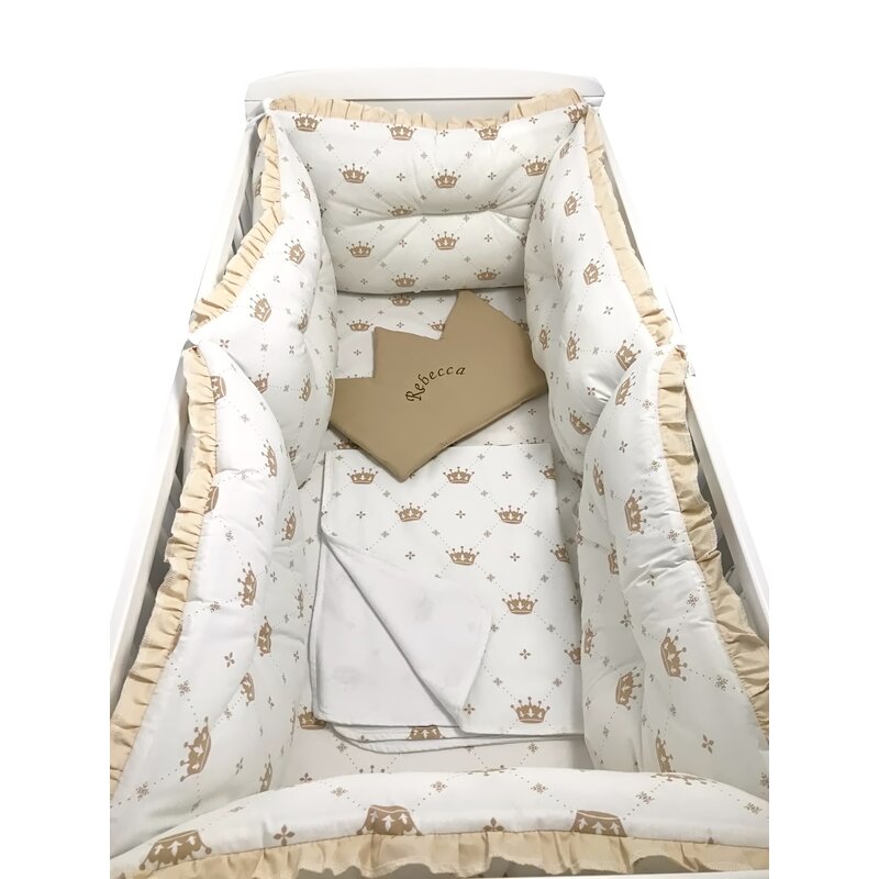 Deseda - lenjerie cu 6 aparatori pufoase si paturica pat 140x70 cm coronita bej
