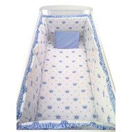 Deseda - Lenjerie de pat bebelusi cu aparatori laterale pufoase  Coronite albastre