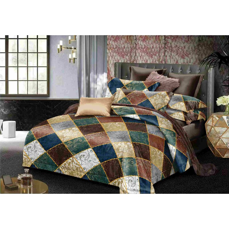 Somnart - lenjerie de pat pentru 2 persoane coral ultrasleep , microfibra, 4 piese, imprimeu colored diamonds