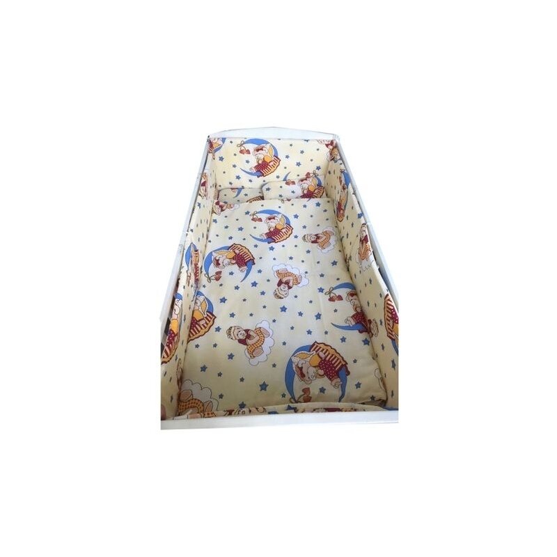 Croitoria noastra - lenjerie de patut bebelusi 120x60 cm 5 piese cu aparatori laterale pufoase cn bunica ursulet galben