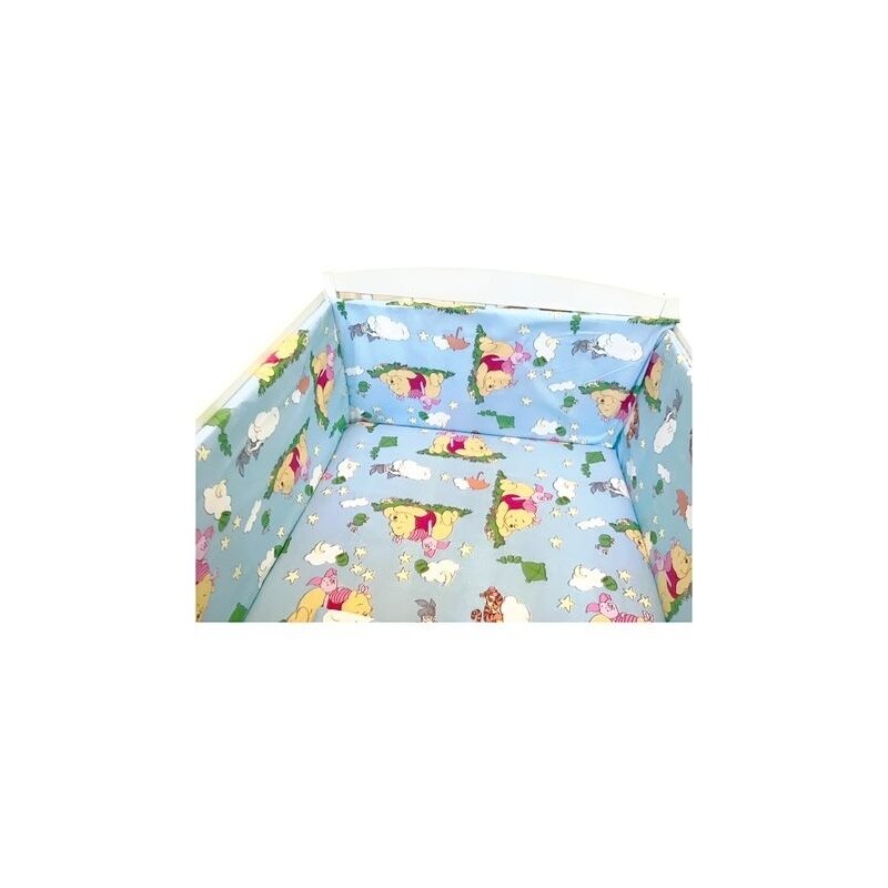 Croitoria noastra - lenjerie de patut bebelusi 120x60 cm 5 piese cu aparatori laterale pufoase cn winnie de plus albastru