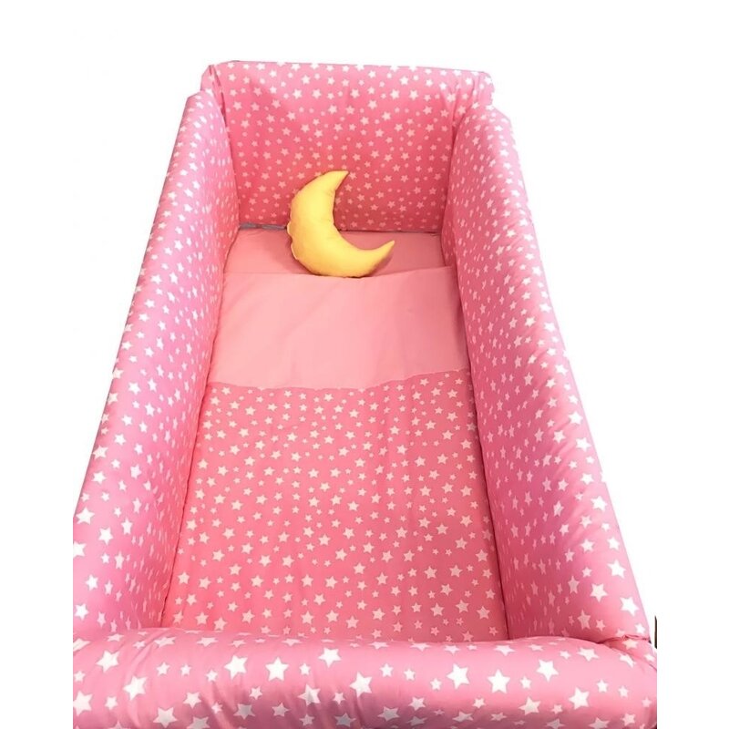 Deseda - lenjerie de patut bebelusi 120x60 cm cu aparatori maxi stelute pe roz