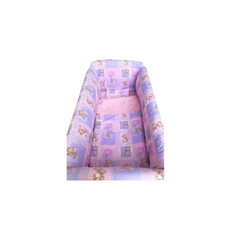Deseda - lenjerie de patut bebelusi 120x60 cm cu aparatori maxi ursi in carouri pe roz