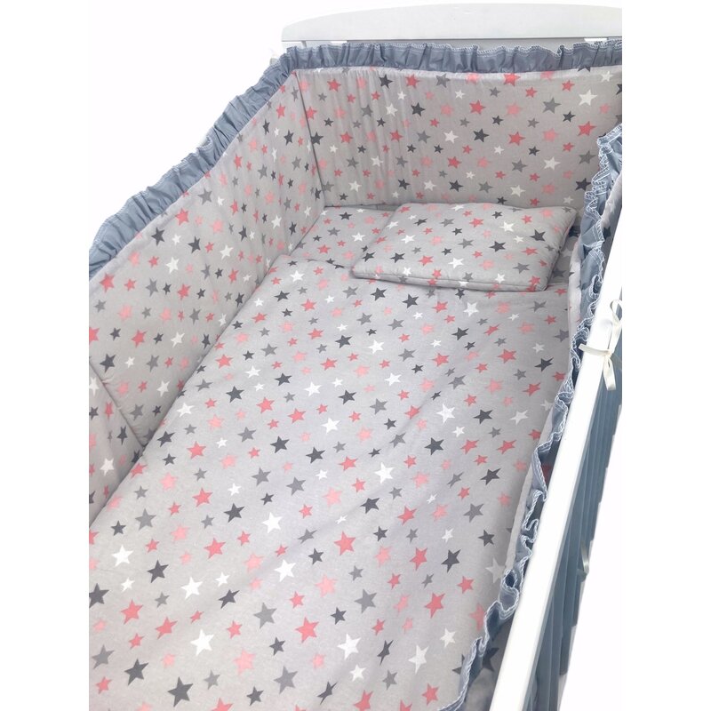 Croitoria noastra - lenjerie de patut bebelusi 140x70 cm 5 piese cu aparatori laterale pe burete cn cer de primavara