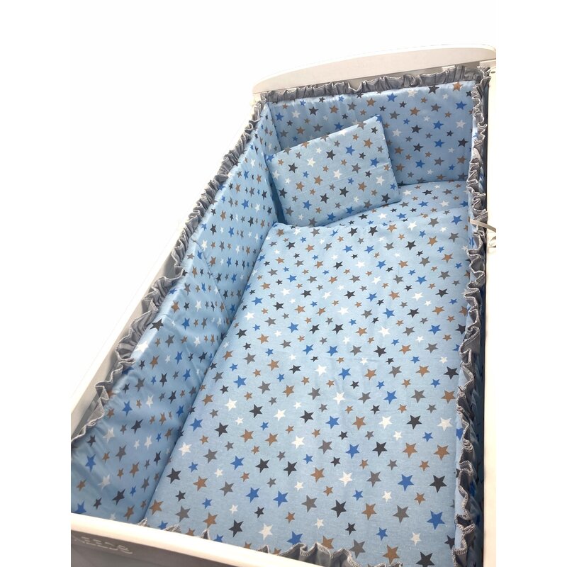 Croitoria noastra - lenjerie de patut bebelusi 140x70 cm 5 piese cu aparatori laterale pe burete cn cer senin
