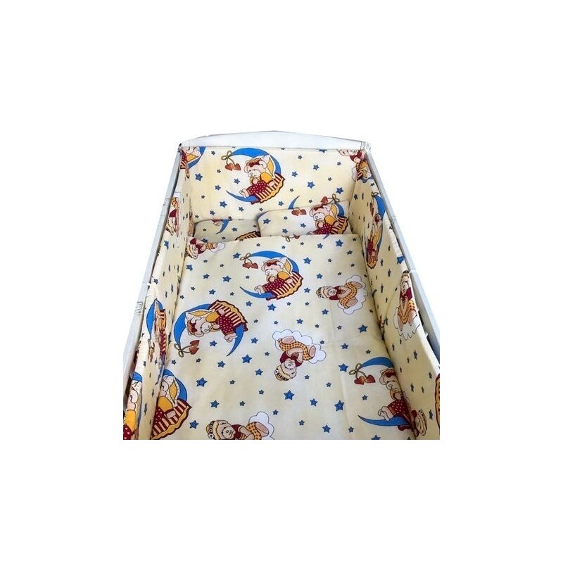 Lenjerie de patut bebelusi 140x70 cm 5 piese cu aparatori laterale pufoase cn bunica ursulet galben