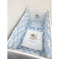 Lenjerie de pătuț bebeluși Personalizata imprimata 120x60 cm Norișori zambareti albaștrii - Avion