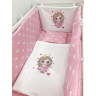 Lenjerie de pătuț bebeluși Personalizata imprimata 120x60 cm Prințesa cu coronițe albe pe roz
