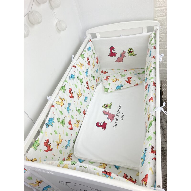 Lenjerie de patut bebelusi personalizata imprimata pat 140x70 cm dinozaurul năstrușnic