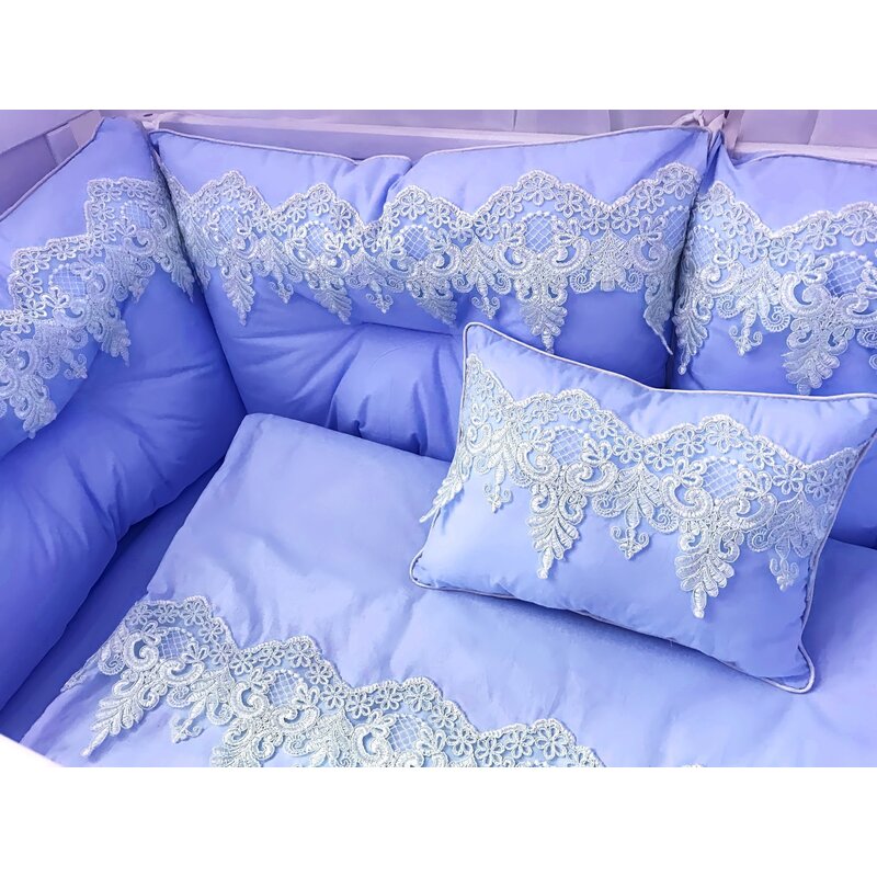 Deseda - lenjerie lux by cu 6 aparatori super groase pat 120x60 cm baldachin si suport metalic baldachin albastru - alb
