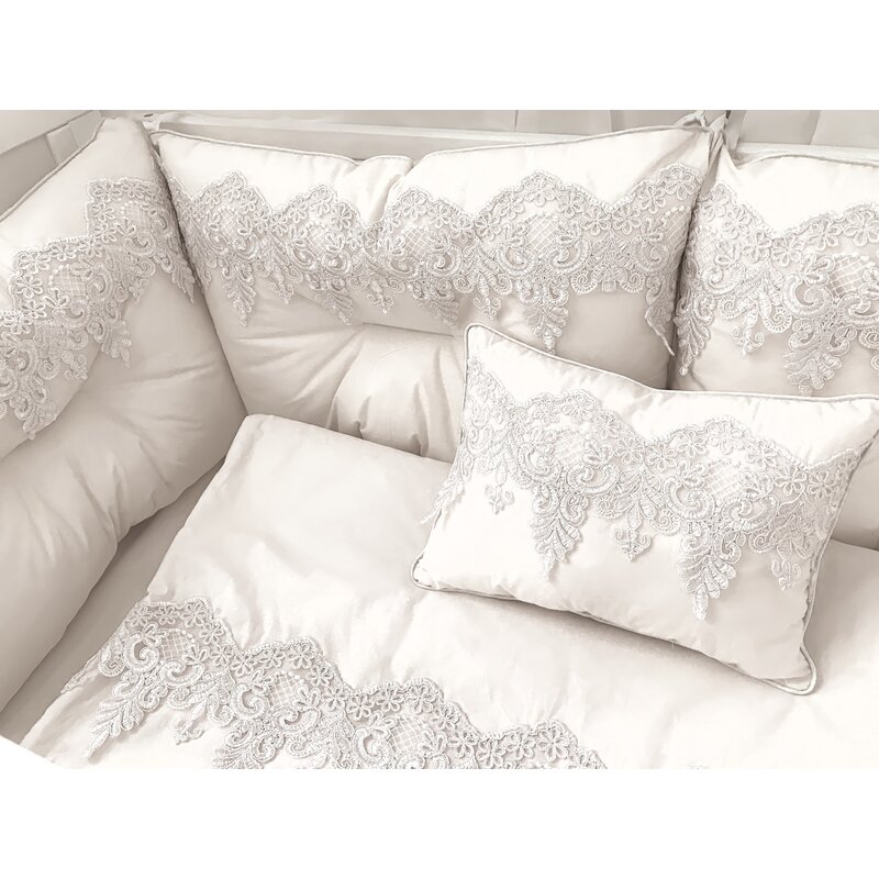 Deseda - lenjerie lux by cu 6 aparatori super groase pat 140x70 cm baldachin si suport metalic baldachin alb