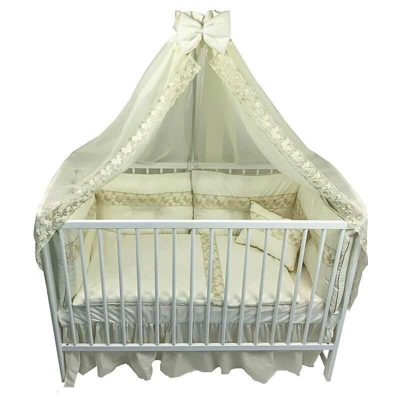 Deseda - lenjerie lux by cu 6 aparatori super groase pat 140x70 cm baldachin si suport metalic baldachin ivory