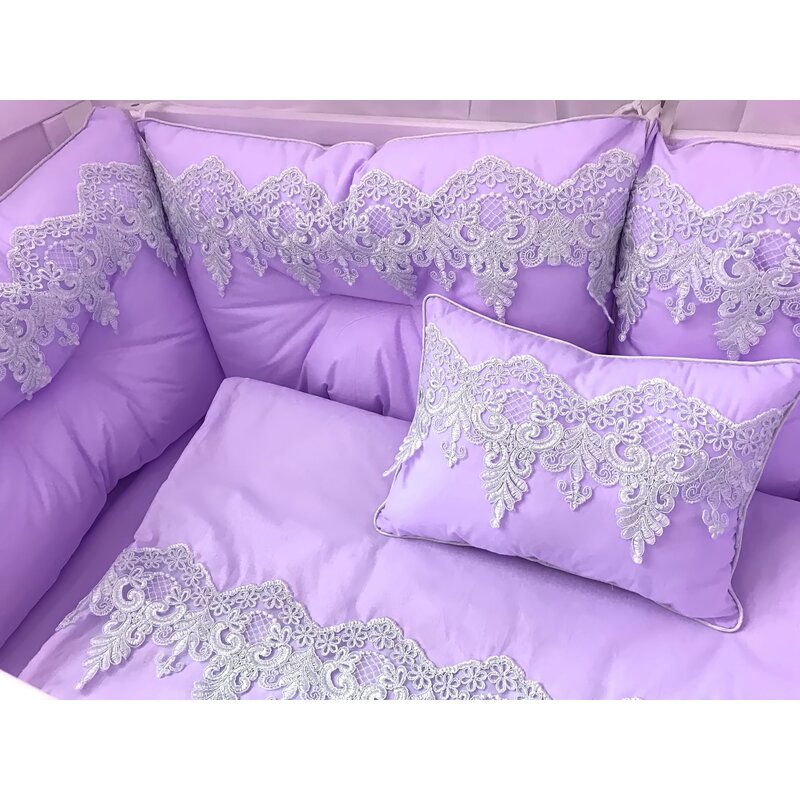 Deseda - lenjerie lux by cu 6 aparatori super groase pat 140x70 cm baldachin si suport metalic baldachin violet - alb