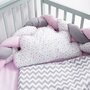 MyKids - Lenjerie 8 piese,  Cu baldachin, din Bumbac, 120x60 cm, Gri/Roz - 2
