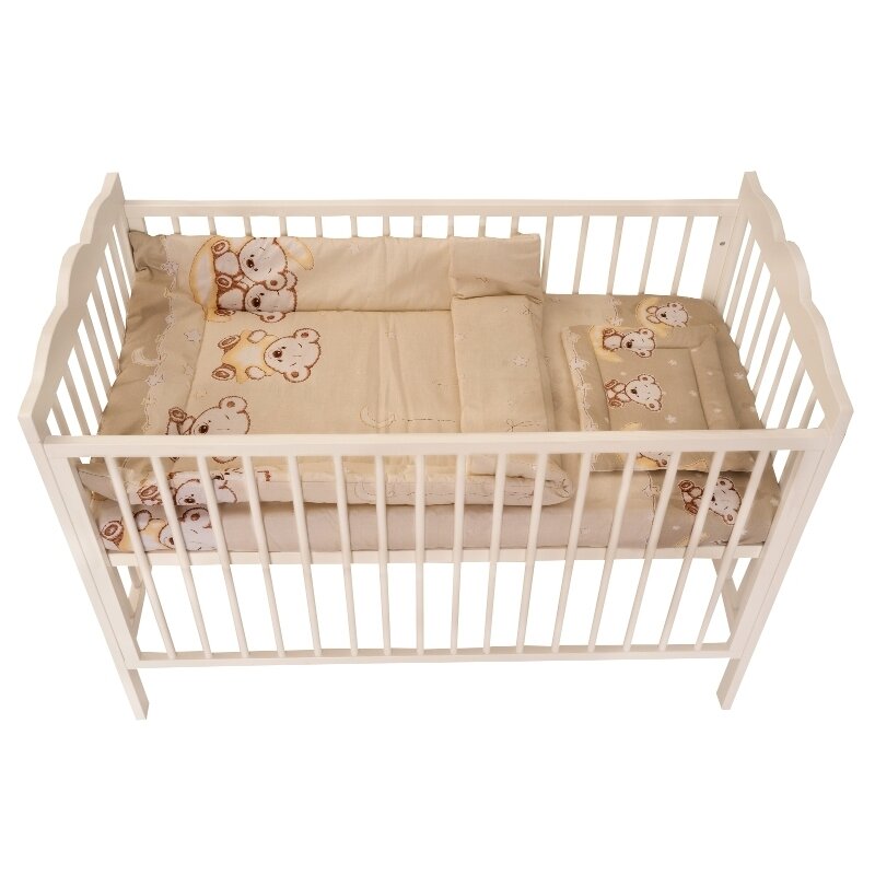 Mykids - lenjerie 3 piese bear on moon din bumbac, 140x70 cm, bej