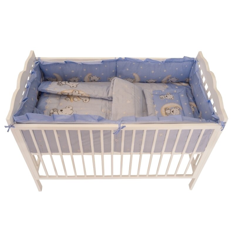 Mykids - lenjerie 5 piese bear on moon m2 din bumbac, 120x60 cm, albastru