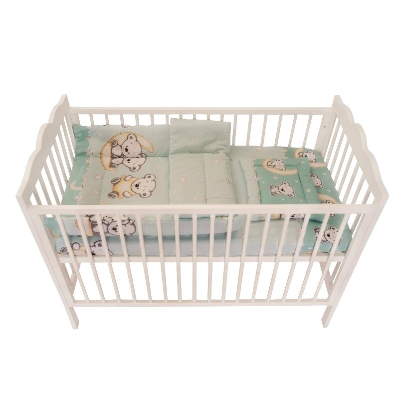 MyKids - Lenjerie 3 piese Bear On Moon din Bumbac, 120x60 cm, Verde