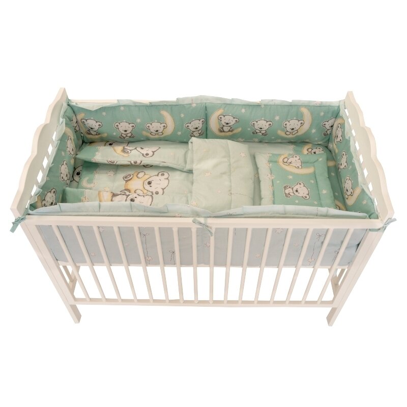 MyKids - Lenjerie 5 piese Bear On Moon M2 din Bumbac, 120x60 cm, Verde