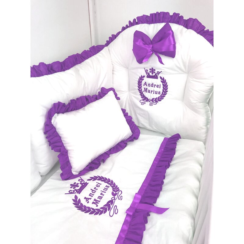Deseda - lenjerie pat 120x60 cm cu broderie regala violet lux by