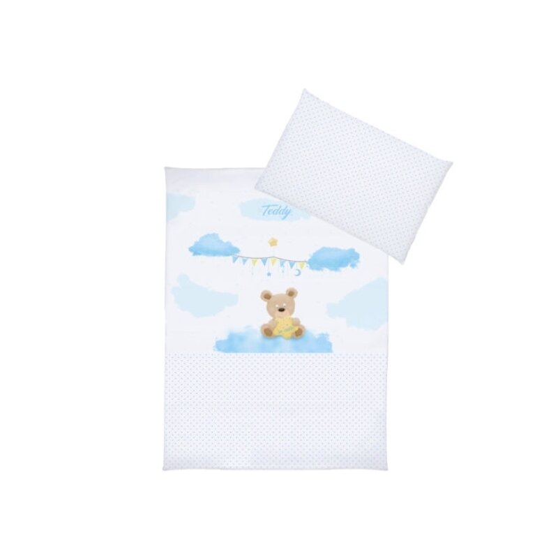 Klups - lenjerie 3 piese teddy din bumbac, 135x100 cm, albastru