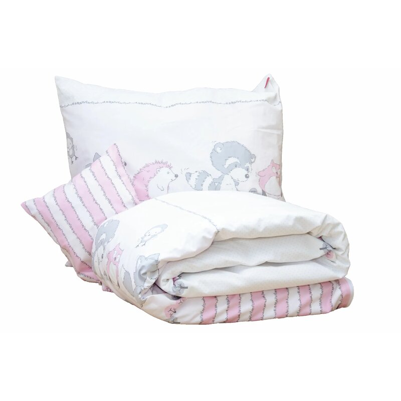 Kidsdecor - lenjerie 3 piese odette 60x40 cm din bumbac, 125x110 cm, roz