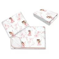 Lenjerie pat junior cu 3 piese, Qmini, Cu cearceaf 160x80 cm, Din bumbac certificat Oeko Tex Standard 100, Cu paturica si pernuta, Fairy Pink