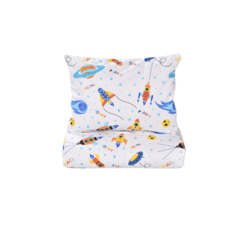 Lenjerie patut 120x60 cm, 3 piese bumbac 100% model planete si rachete